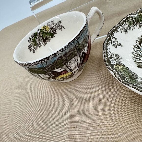 2 Johnson Bros Friendly Village The Icehouse Teacup & Saucers England Vintage - Picture 5 of 11